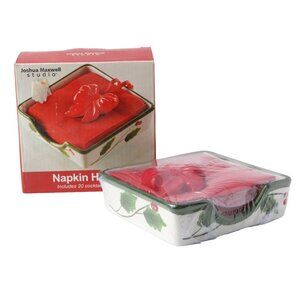 Joshua Maxwell Studio Christmas Napkin Holder Ceramic Holiday Festive Holly Red